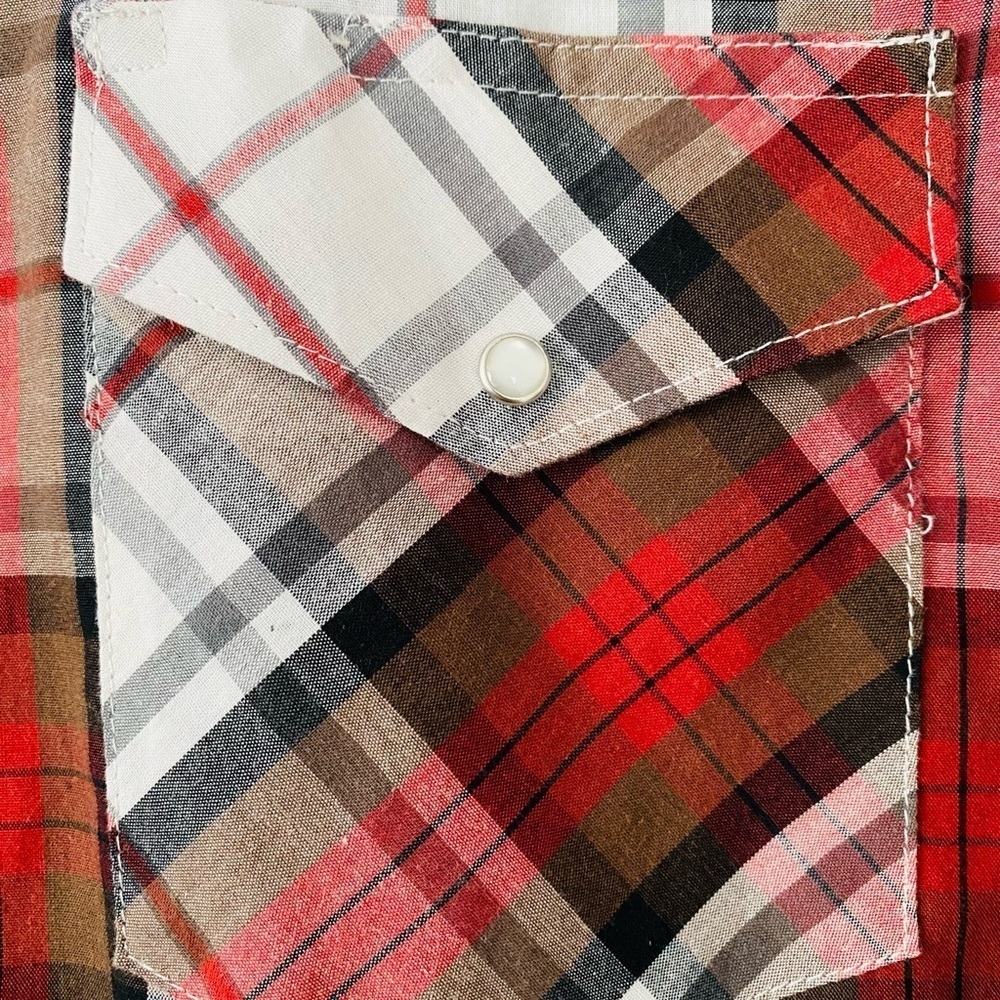 Rustler X-Long Tails Western Pearl Snap Red Plaid Short Sleeve Shirt Mens Large - Picture 4 of 10